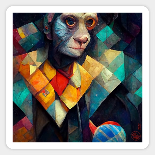 Victor - Colorful Cubic Multidimensional Monkey Sticker by JediNeil